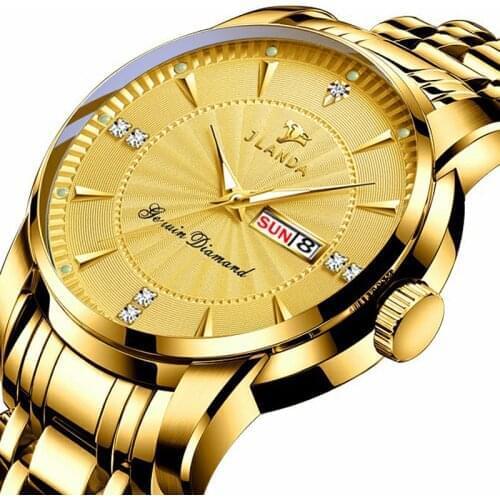 JLANDA New Mens Watches Top Brand Luxury Stainless Steel Gold Quartz Wrist Watch Men Waterproof Date Clock Relogio Masculino