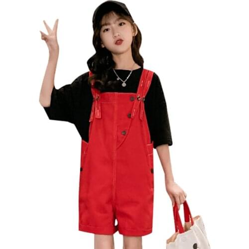 Children Clothes Solid Tshirt + Jumpsuit Girls Clothing Casual Style Kids Girl Clothes Set Summer Costumes For Children