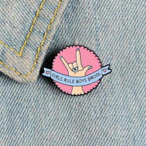 Cartoon Cute Sweet Pink Round Hand Feminism Enamel Brooch Alloy Badge Denim Clothes Bag Pin Punk Woman Jewelry Gift For Friends