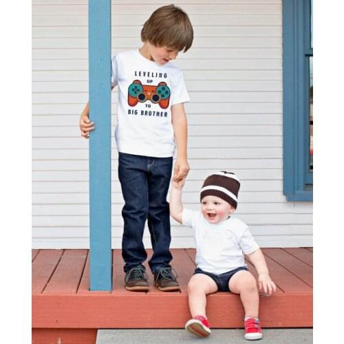 Big Brother O-Neck Short Shirt Leveling Up To Big Bro Toddler and Youth Crewneck Tee Boys Anouncement Fashion Tops Tee Shirts