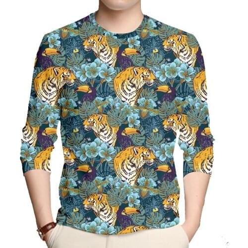 Funny Animal Patchwork 3d Printed Tiger Birds Leaves New Long Sleeve T-shirt Vintage Harajuku Style Oversized 6xl Men/women OGKB