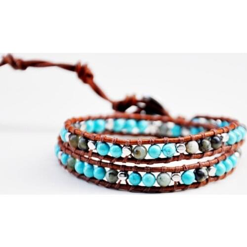 Howlite mix lapis beads double wrap bracelet unisex italy