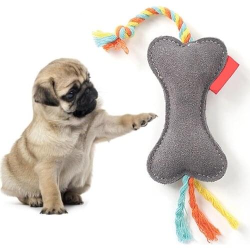 1PC Dog Toy Faux Leather Puppy Teething Toy Pet Interactive Toy Bite Resistant Dog Chew Toy Bone Banana Drumstick Shape Pet Toy