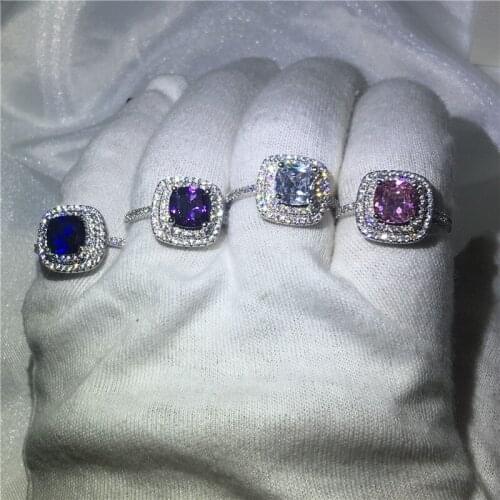 4 Colors Birthstone ring Engagement Wedding Band Rings for women AAAAA zircon cz White Gold Filled 925 Silver Bridal Jewelry