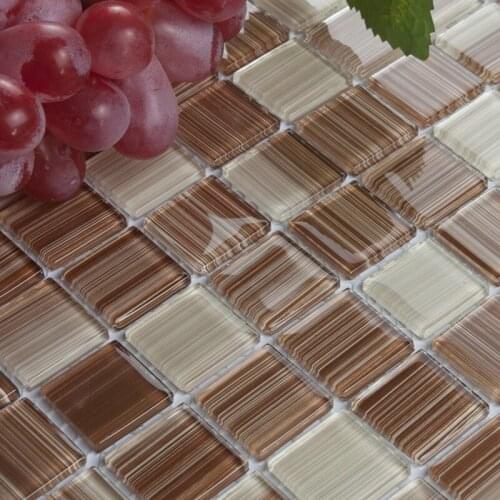 Brown hand painted DIY crystal glass mosaic tiles children kids room kitchen backsplash tile bathroom color wall tile HMGM1079D