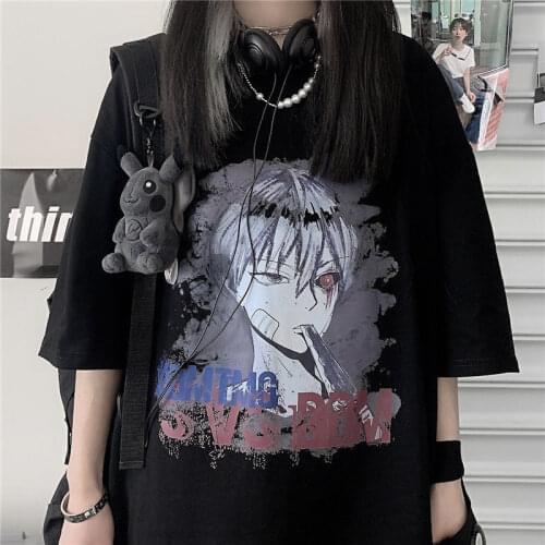 Summer Harajuku Dark Style Short-sleeved Womens T-shirt Korean Fashion Vintage Clothes Aesthetic Female Clothing Tshirt Y2k