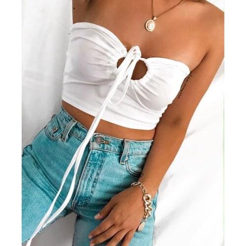 Women Drawstring Cross Neck Tank Tops Sexy Chest Wrapped Vest Solid Color Navel Sleeveless Summer Without Steel Ring Crop Tops