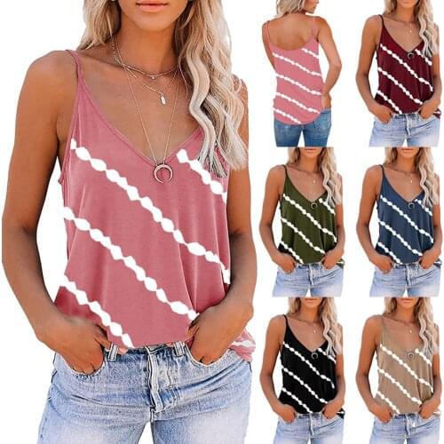 V-Neck Diagonal Striped Print Tank Tops Womens Tie Dye Sexy Sleeveless Loose T-Shirt Casual Camisole Plus Size 5XL Vest Summer