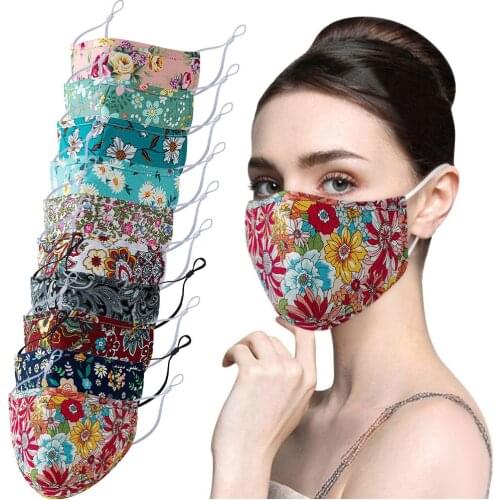 Fashion Floral Pattern Mask For Women Casual Washable Fabric Cotton Masks With Filter Pocket Protection Maske Party Decoration