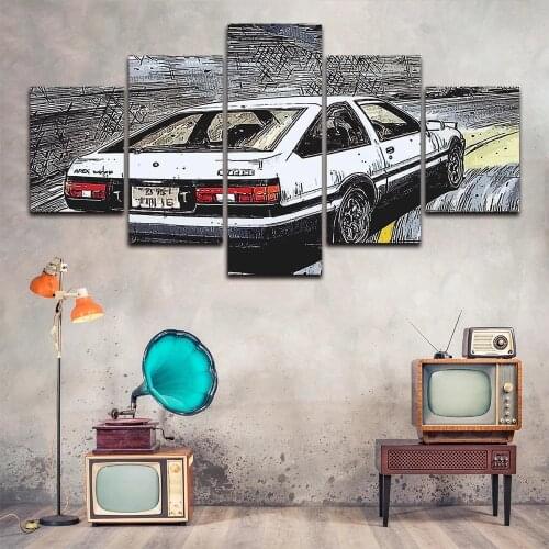 No Frame Modular 5 Pcs Initial White Car Canvas Painting Wall Artwork Prints Poster Picture Painting Living Room Home Decoration