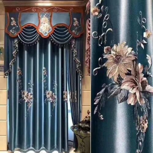 2021 New High-precision Imitation Silk Bedroom Living Room Villa European-style Embroidered Curtain Fabric Product Customization