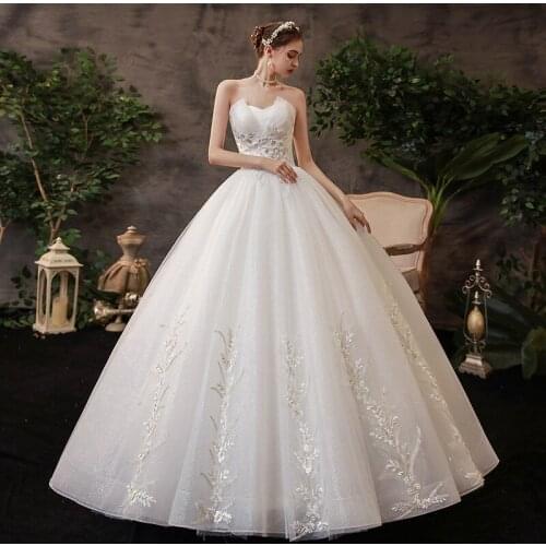 New Fashion Simple Glitter Wedding Dress Strapless Party Bridal Dresses Vestido De Noiva Gelinlik Shiny Appliques Princess Gowns