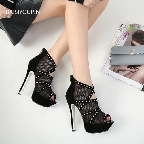 Summer New Rivet Women Pumps Sandals Summer Shoes Good-quality Mesh (5cmPlatform Sexy 14cm High Heels Club Party Female Sandals