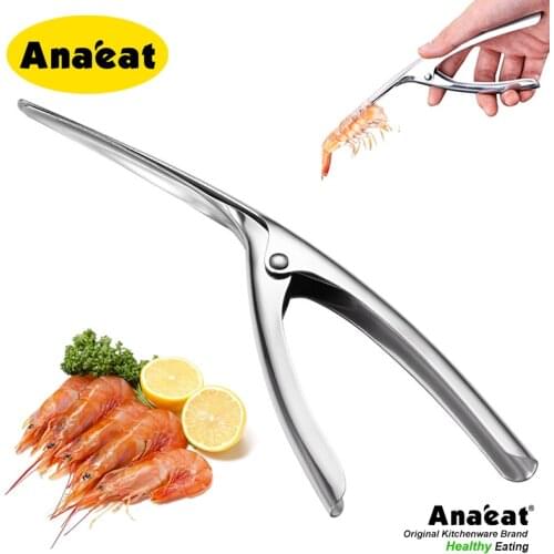 ANAEAT 1pc Prawn Peeler Stainless Steel Shrimp Prawn Deveiner Peel Device Creative Kitchen Cooking Seafood Tools