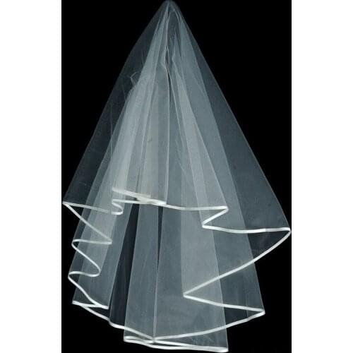 One-tier Tulle Elbow Veils with Ribbon Edge 2022