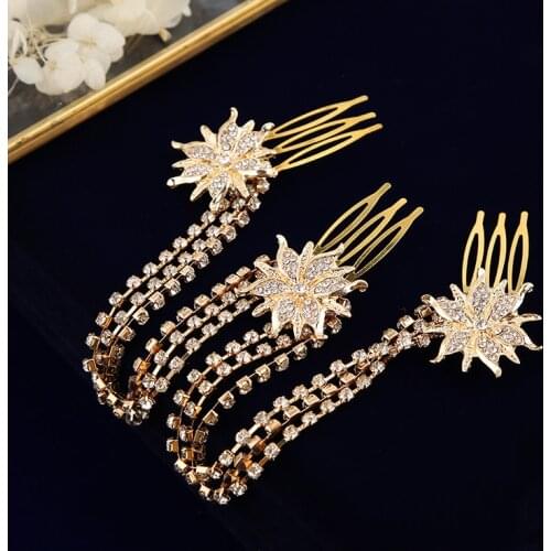 European Brides Gold Flower Hairbands Bridal Hair Combs Wedding Hair Accessories