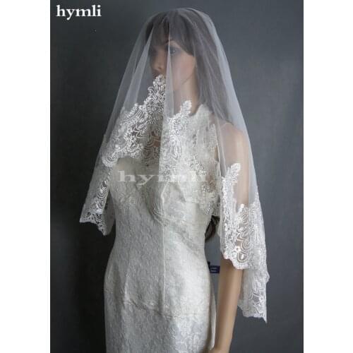 Real Photos High Quality One Layer 110cm Lace Wedding Veil with Metal Comb