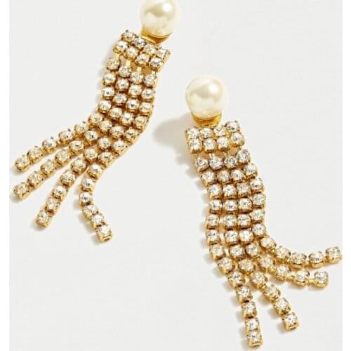 European and American retro brass old zirconium long tassel removable pearl earring 925 silver color needle girl earrings