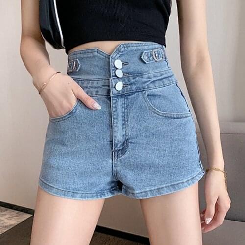 Women Denim Shorts Summer Fashion High Waist Wide Leg Shorts Ladies Casual Single Breasted Short Jeans