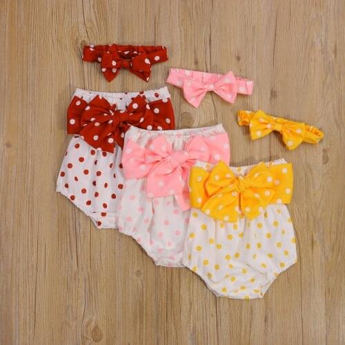 Cute Baby Girl Rompers Newborn Infant Polka Dot Strapless Off-Shoulder Rompers Bow Headband 2pcs Outfits Summer Clothing 0-18M
