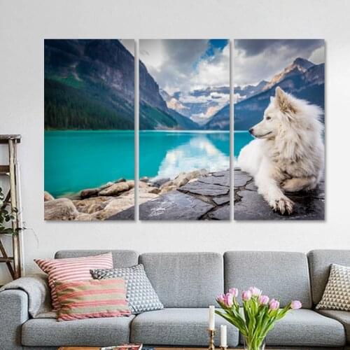Snow Wolf Mountain Lake Landscape 3p KIT Canvas Painting Modern Home Decoration Living Room Bedroom Wall Decor Picture