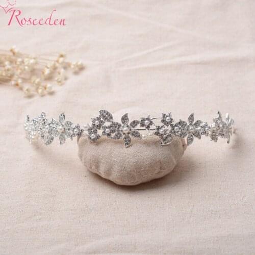 Rhinestone floral bridal tiaras and crowns simulated pearl Wedding bridal Hair Jewelry Flowers Rhinestone Tiara Pearl RE512