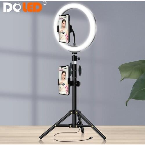 DOLED 10" LED Ring Light Lamp with 39.7" Tripod Stand Phone Holder for Live Stream Video Selfie Photographic Studio Lighting