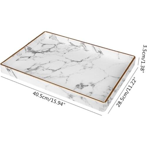 T21D Nordic Marble Leather Food Storage Tray Dessert Fruit Plate Desktop Organizer