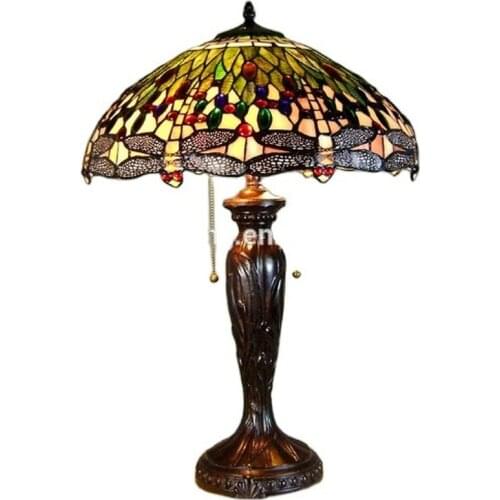 TFT-1360 stained glass Style Dragonfly hand-made luxury glass table lamp