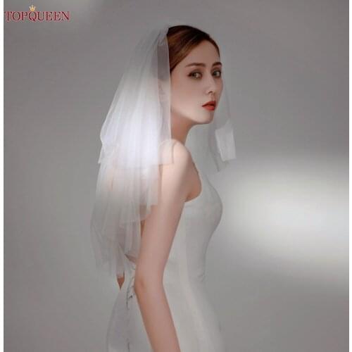 TOPQUEEN V28 Beautiful Elegant Bride Veil with Cut Edge Two-Layer White Ivory Marriage Tulle with Comb for Women 2020 Hot Sell