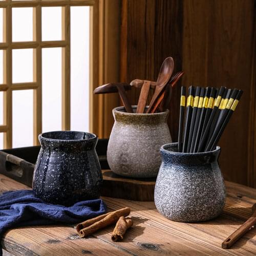 Japanese-style retro canister restaurant chopstick holder kitchen storage container chili jar oil jar ceramic chopsticks Lou