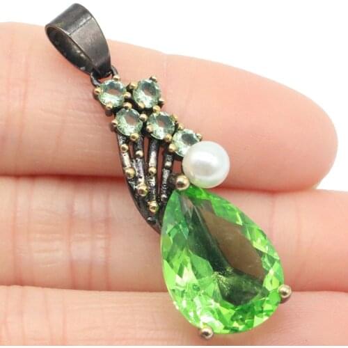 42x13mm Neo-Gothic Vintage 4g Drop Shape Created Green Tsavorite Garnet Violet Tanzanite White Pearl Black Gold Silver Pendant