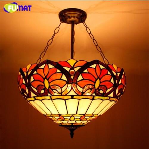 FUMAT Stained Glass Light European Style Glass Art Pendant Light Living Room Dining Room Classic Tiffany Light Fixtures