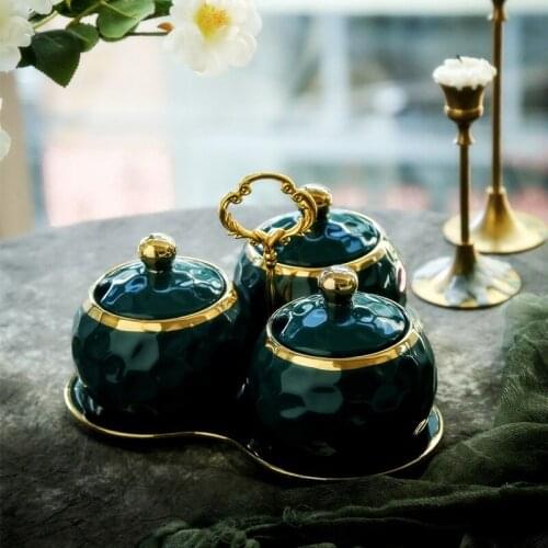 Green Storage Box Ceramics Spice Jar Household Kitchen Essence Set Condiment Bottles Oil Salt Spice Jar Kitchen Spice Tools