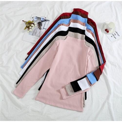 Футболка womens tops spring autumn winter turtleneck solid color T shirts ropa mujer oversized tees oversized long sleeve топы