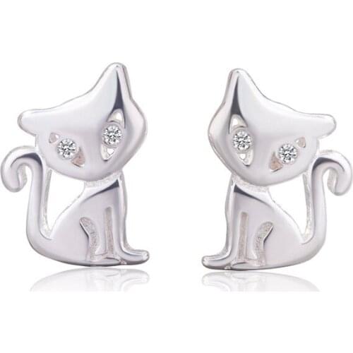 Silver Plated Earrings for Women Piercing Animals Cat Stud Earrings boucle d'oreille Accessories A188