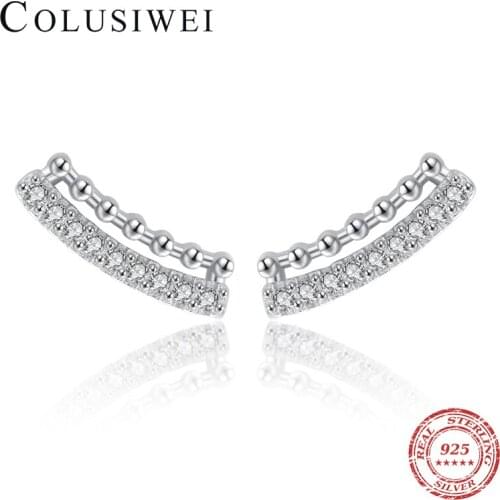 Colusiwei Real 925 Sterling Silver Small Beads Balls Shining Zirconia Geometric Row Stud Earrings for Women Fashion Fine Jewelry