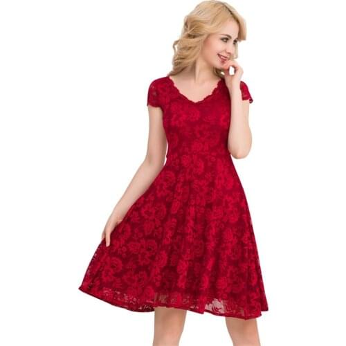 Women Lace Elegant Open Back Mini Dresses Plus Size XXL Red Blue Fashion Short Sleeve O Neck Dress Vestidos Party Night VS1048