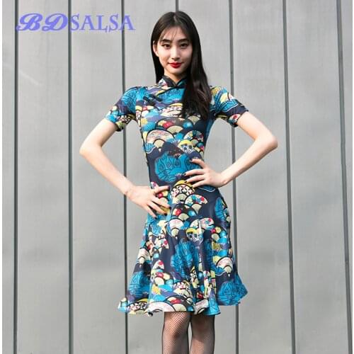 Latin Dance Practice Clothes Female 2020 New Profession Sexy Superpower Printing Dress ZD81 Short Sleeve Precisely Cheongsam HOT
