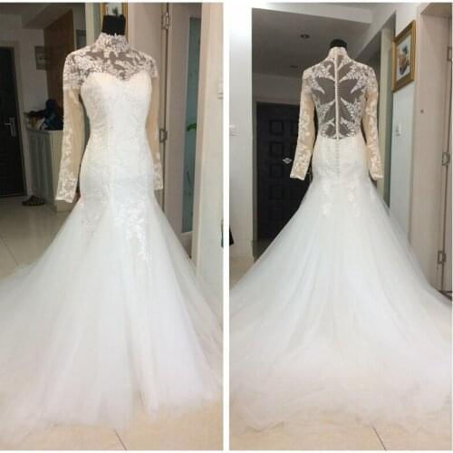 2019 New Mermaid Wedding Dresses Lace Appliques Skin Top Bridal Gowns Beading Slim Africa Custom Vestidos De Mariee Muslim