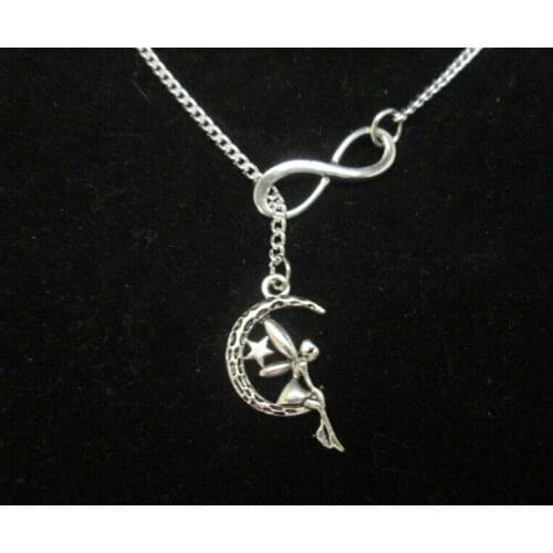 1Pcs Vintage Guardian Angel & Moon Infinity Charms Pendant Necklace Sweater chain For Women Fashion Jewelry