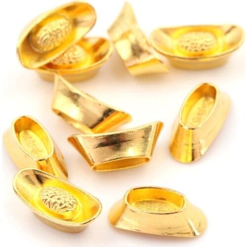 10pcs Chinese Gold Ingot Ornament Lucky Yuanbao Fengshui Decor Mascot Metal Crafts Feng Shui Auspicious Lucky Crafts