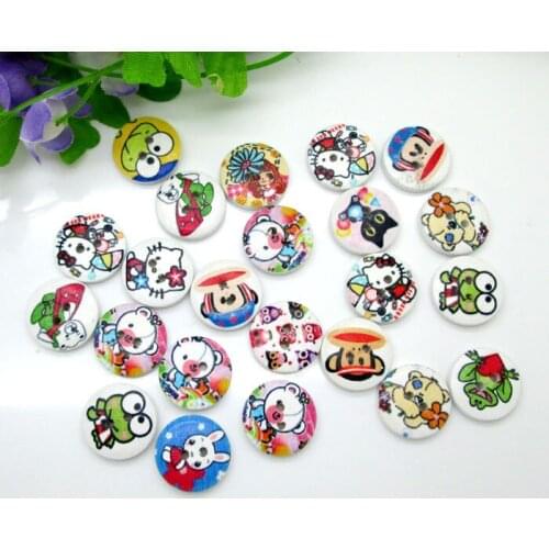 100Pcs Mixed Round Animal Wooden Buttons Flatback Cabochon Scrapbooking Crafts Wood Knopf Bouton Kawaii Decor Diy Accessories