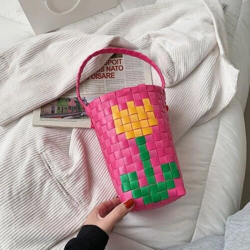 2021 Summer Fashion Vacation Straw Panelled Flower Women Mini Bucket Bag Shoulder Bag Crossbody Ladies Totes 6 colour hot