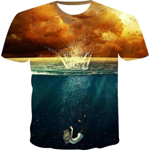 3D Printing Ocean Wave Water Drop Landscape Unisex Short-Sleeved Personalized Round Neck Pullover XXS-6XL Plus Size T-Shirt