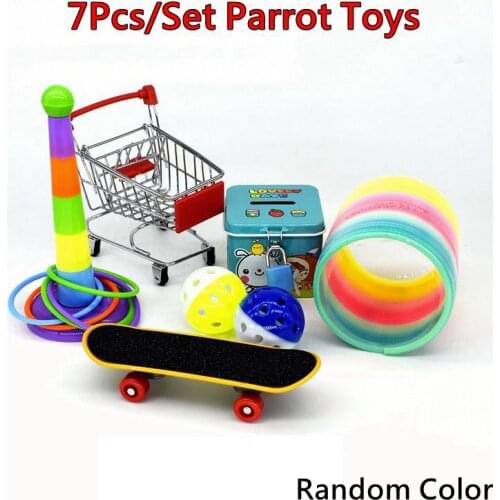5Pcs/6Pcs/7Pcs/Set Parrot Toys Bird Interactive Parrot Skateboard Cart Ball Puzzle Training Bird Toy Supplies Set Funny Bird Toy