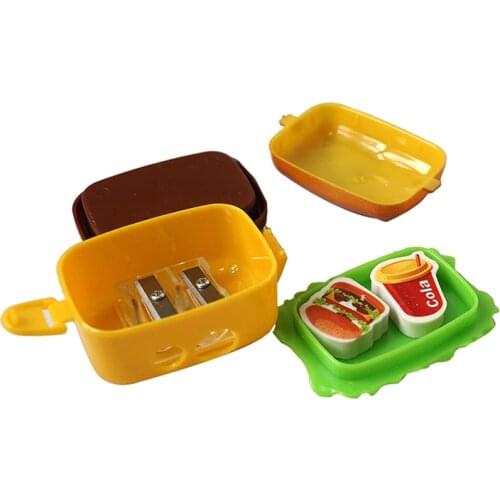 6.4*4.3cm Hamburger Shape Pencil Sharpener With Two Rubbers/eraser Kids School Pencil Knife Stationery Supplies
