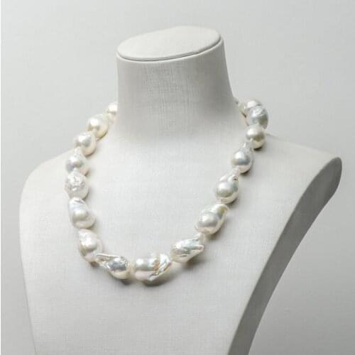 925 Silver Baroque White Freshwater Cultured Kasumi Pearl Necklace 14-18mm 17.9"