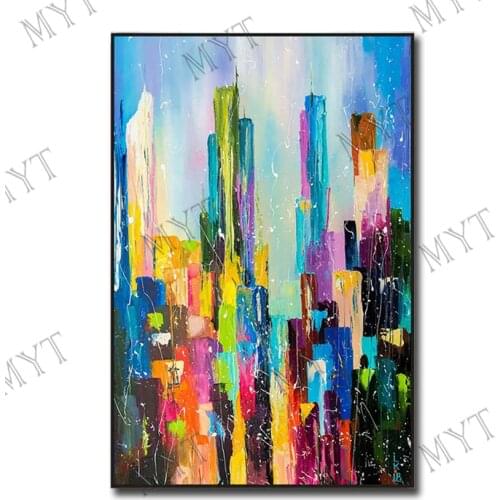 Artwork designer modern city building Hand Painted Wall art Pictures Abstract oil painting for Living room home decor no framed