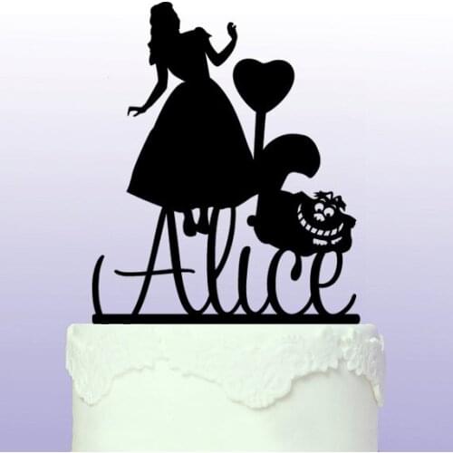 Acylic Alice In Wonderland Personalised first name birthday cake topper girl princess baby shower party decorations